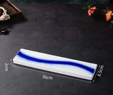 Nisu Home Ichi Dishes Long White Platter with Blue Wave Design, 36cm x 8.5cm