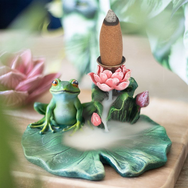Frog and Lotus Flower Incense Burner Decor N/A