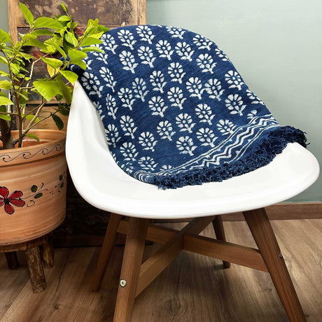 Handmade Indigo Throw - 170x120cm - Chhota Flower AW-Dropship