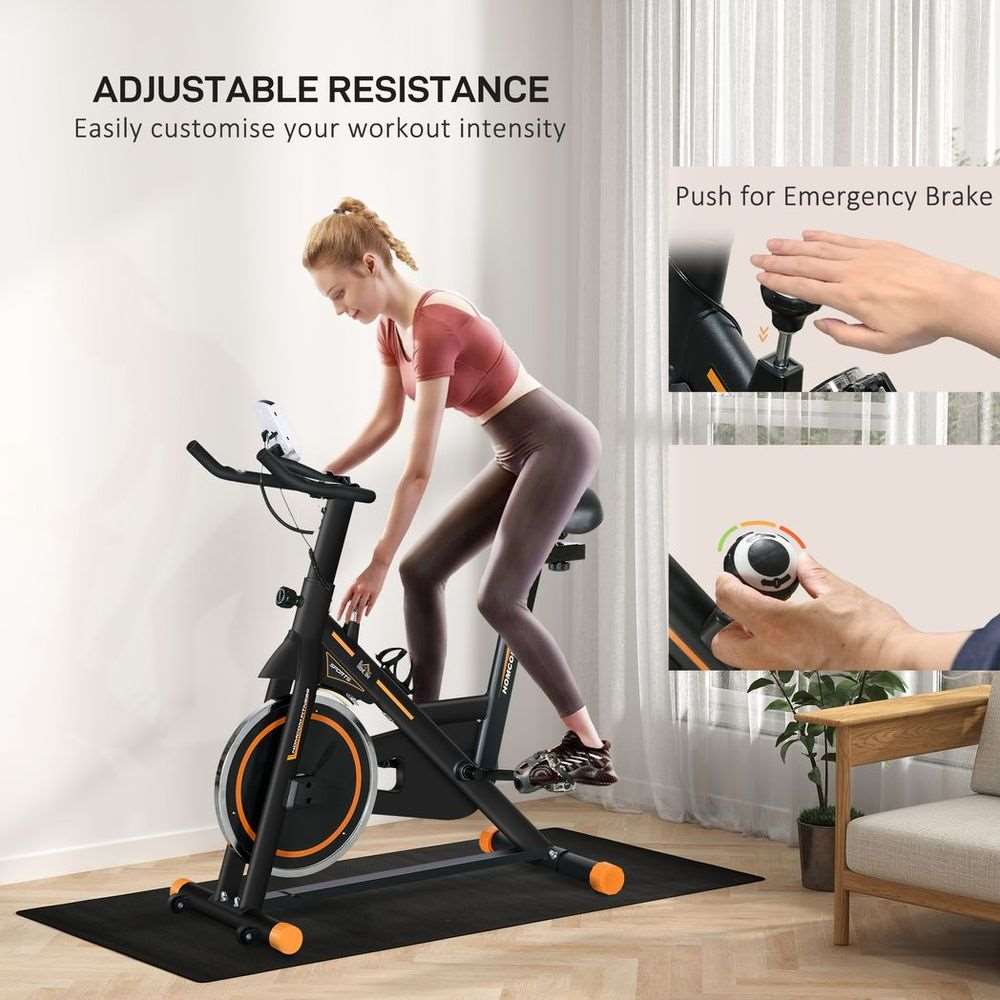 HOMCOM Indoor Exercise Bike Cycling With LCD Display, Heart Rate Sensor, Orange HOMCOM