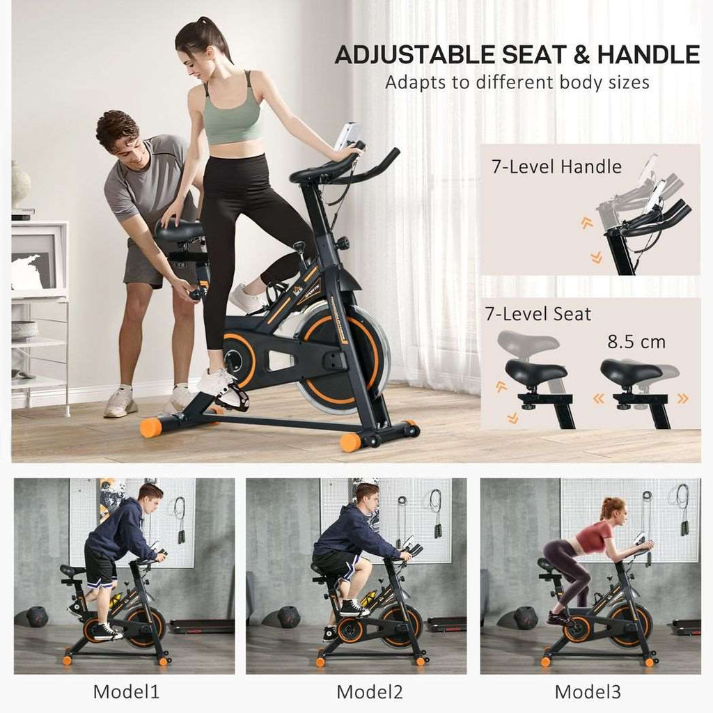 HOMCOM Indoor Exercise Bike Cycling With LCD Display, Heart Rate Sensor, Orange HOMCOM