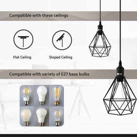 3 Head pendant Industrial Ceiling Light Fitting Metal Vintage Lamp Un-branded