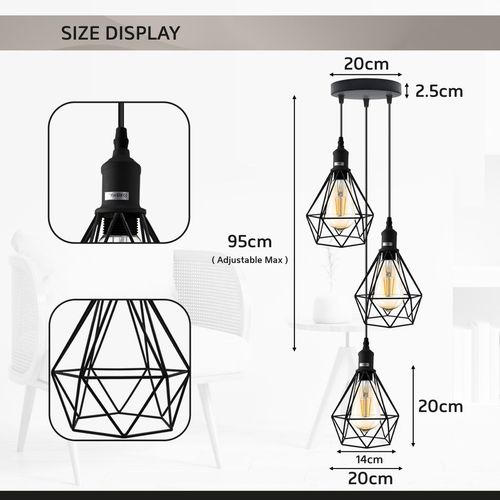 3 Head pendant Industrial Ceiling Light Fitting Metal Vintage Lamp Un-branded