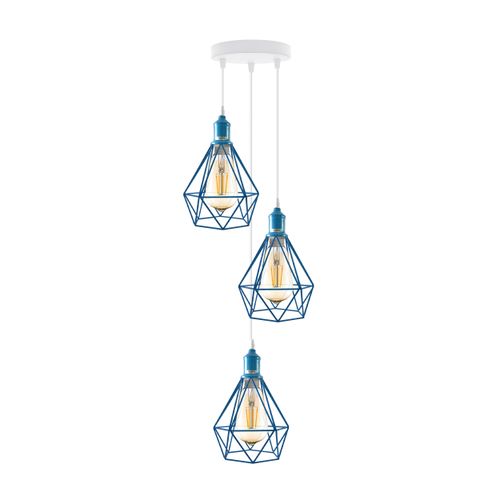 3 Head pendant Industrial Ceiling Light Fitting Metal Vintage Lamp Blue with bulb Un-branded