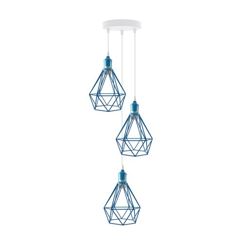 3 Head pendant Industrial Ceiling Light Fitting Metal Vintage Lamp Blue without bulb Un-branded