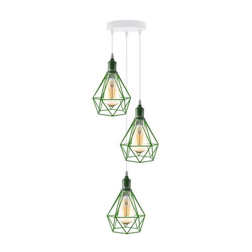 3 Head pendant Industrial Ceiling Light Fitting Metal Vintage Lamp Green with bulb Un-branded