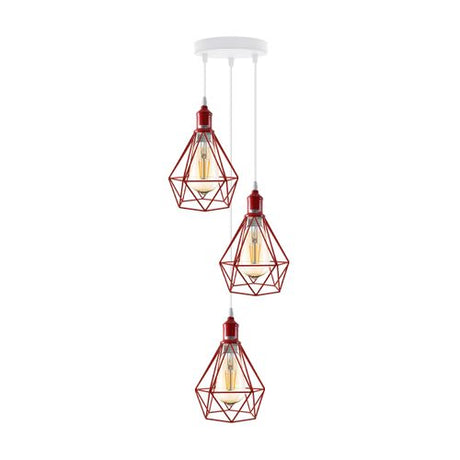 3 Head pendant Industrial Ceiling Light Fitting Metal Vintage Lamp Red with bulb Un-branded