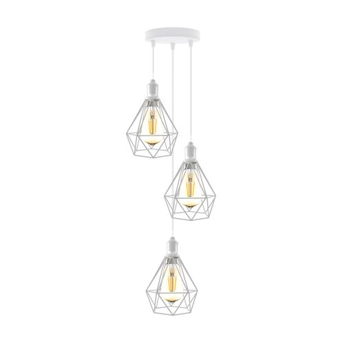 3 Head pendant Industrial Ceiling Light Fitting Metal Vintage Lamp White with bulb Un-branded