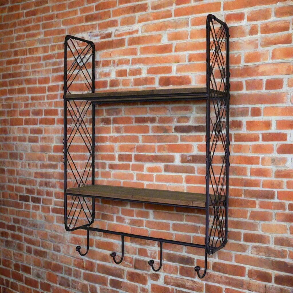 Industrial Style Wall Shelving Unit With Coat Hooks Geko Products