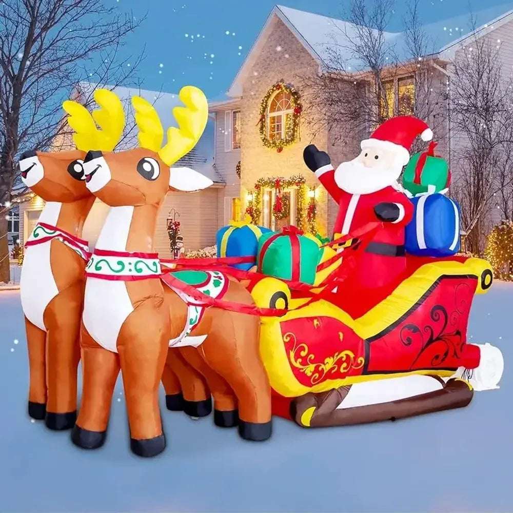 Santa Claus Riding Sled Inflatable Christmas Decor N/A