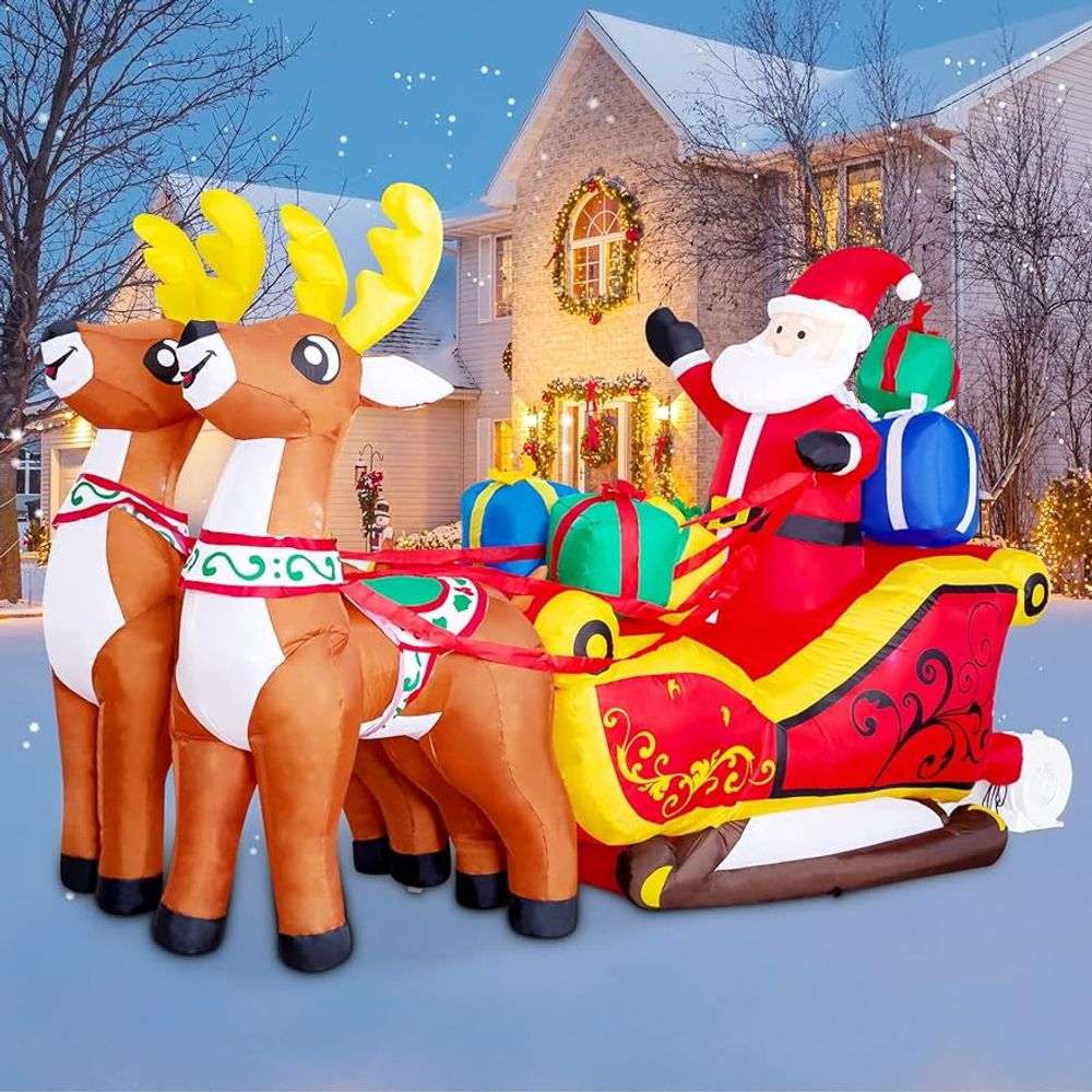 Santa Claus Riding Sled Inflatable Christmas Decor Reindeer Santa Claus N/A