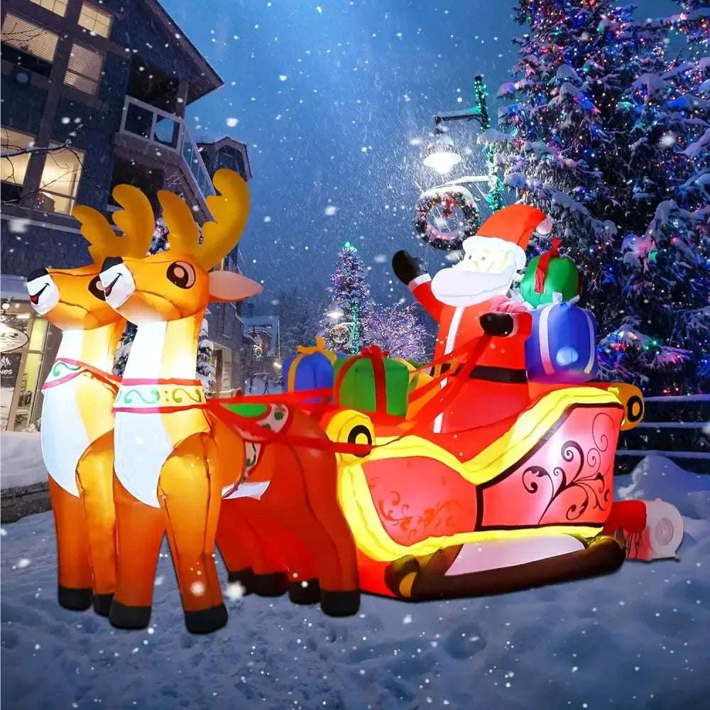 Santa Claus Riding Sled Inflatable Christmas Decor N/A