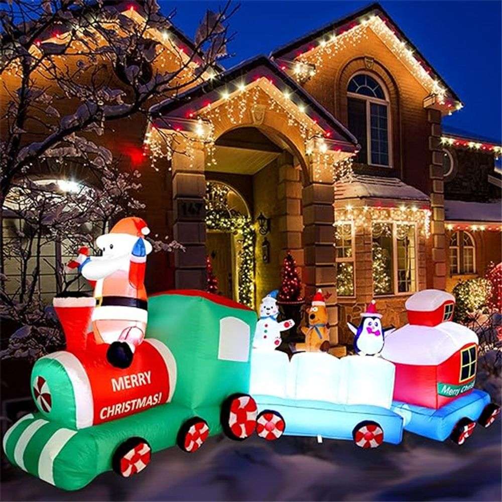 Inflatable Train Christmas Decor with Festive Characters N/A