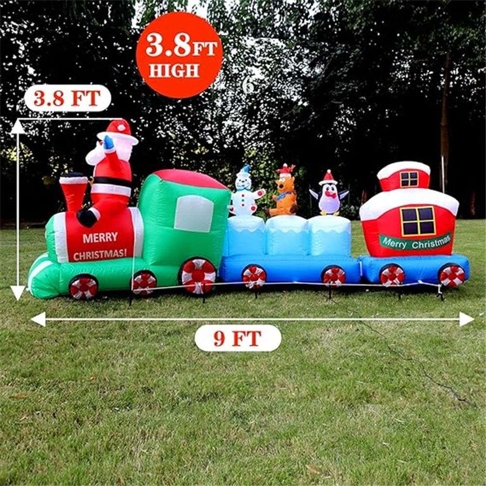 Inflatable Train Christmas Decor with Festive Characters N/A