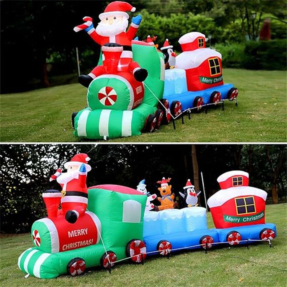 Inflatable Train Christmas Decor with Festive Characters N/A