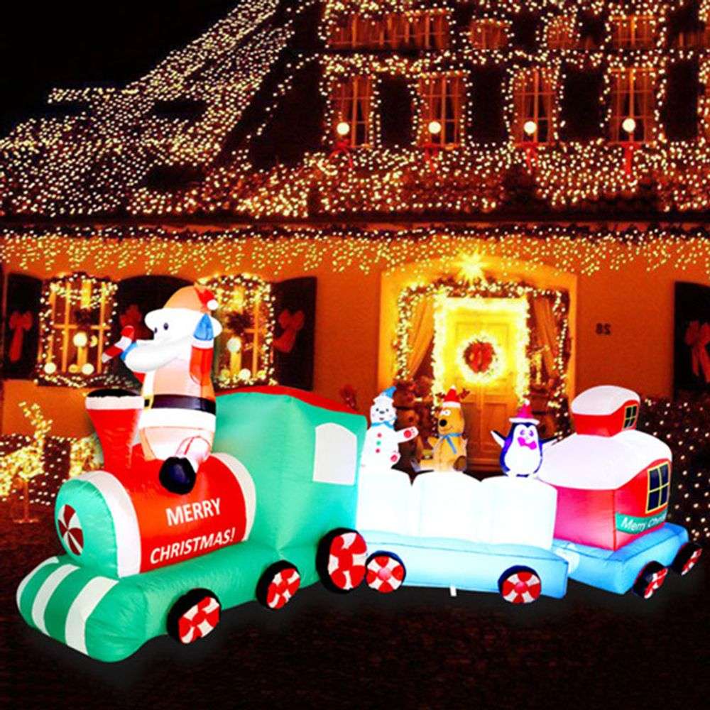 Inflatable Train Christmas Decor with Festive Characters N/A
