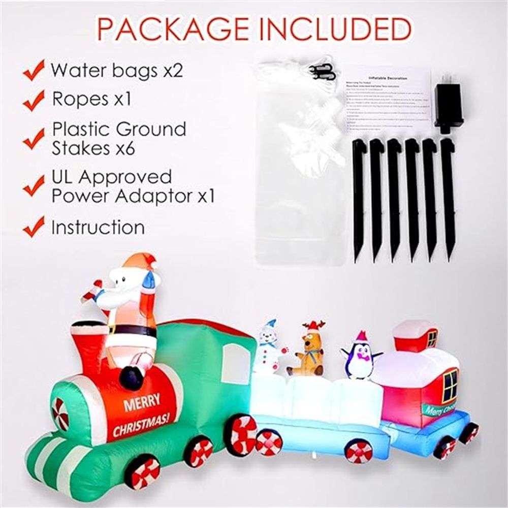 Inflatable Train Christmas Decor with Festive Characters N/A