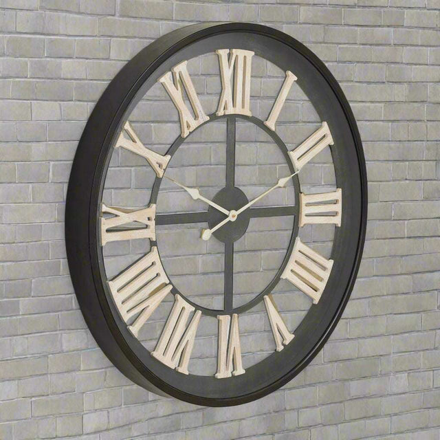 Black Framed Skeleton Clock With White Roman Numerals WHITE GLASS Shades 4 Seasons