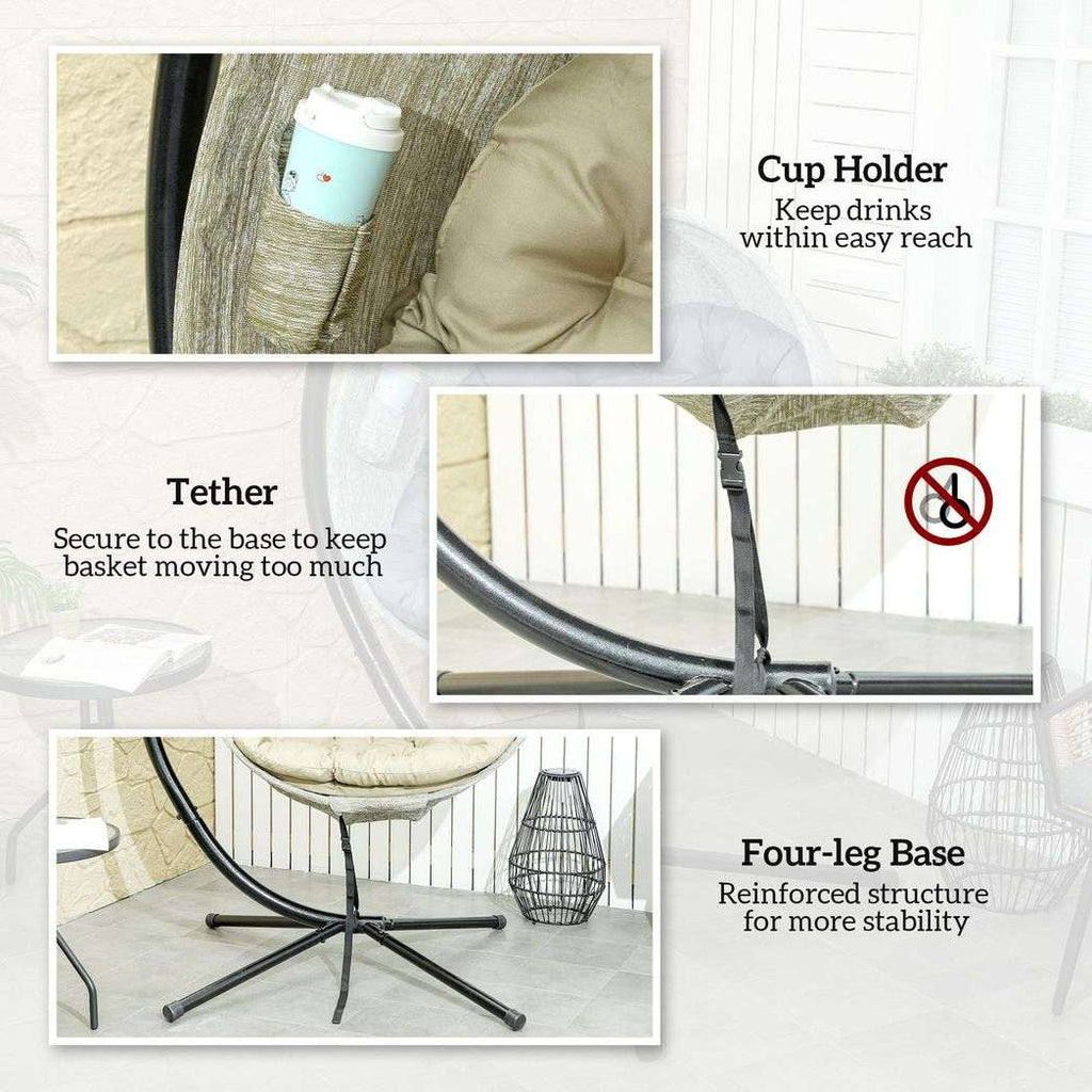 Outsunny Hanging Egg Chair Outdoor Indoor Swing Chair, Folding Basket Outsunny