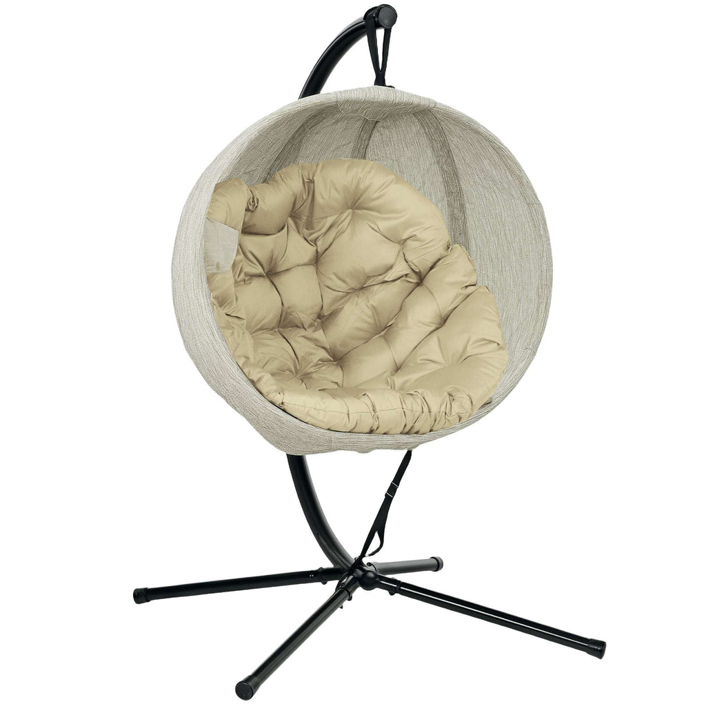 Outsunny Hanging Egg Chair Outdoor Indoor Swing Chair, Folding Basket Khaki Outsunny