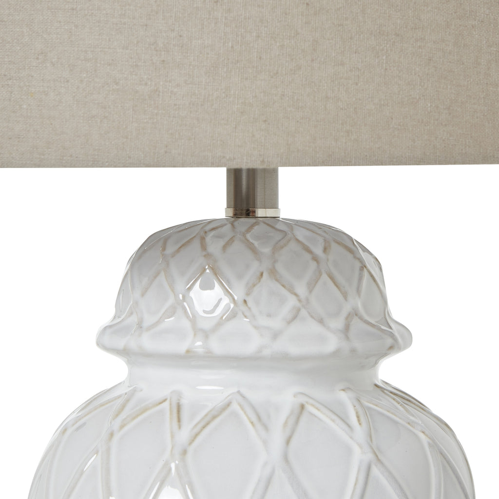 White Ceramic Ginger Jar Lamp With Linen Shade Shades 4 Seasons