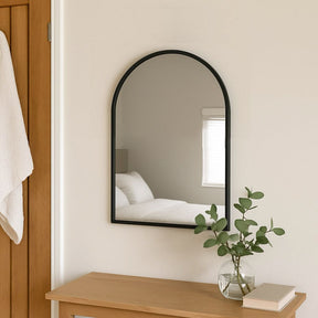 Jobu Home Arched Mirror with a sleek black frame, ideal for modern home decor