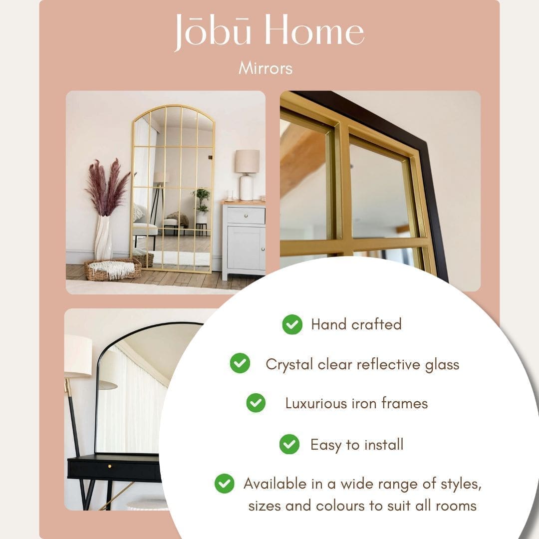 Jobu Home Circle Mirror with a sleek design and luxurious iron frame for elegant decor