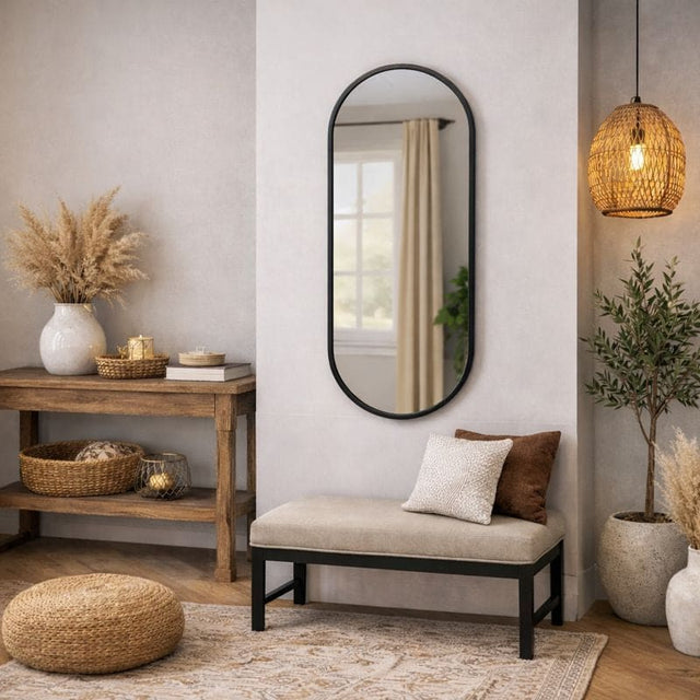 Stylish Oval Mirror in Black Frame, Perfect for Home Decor in Modern Living Spaces
