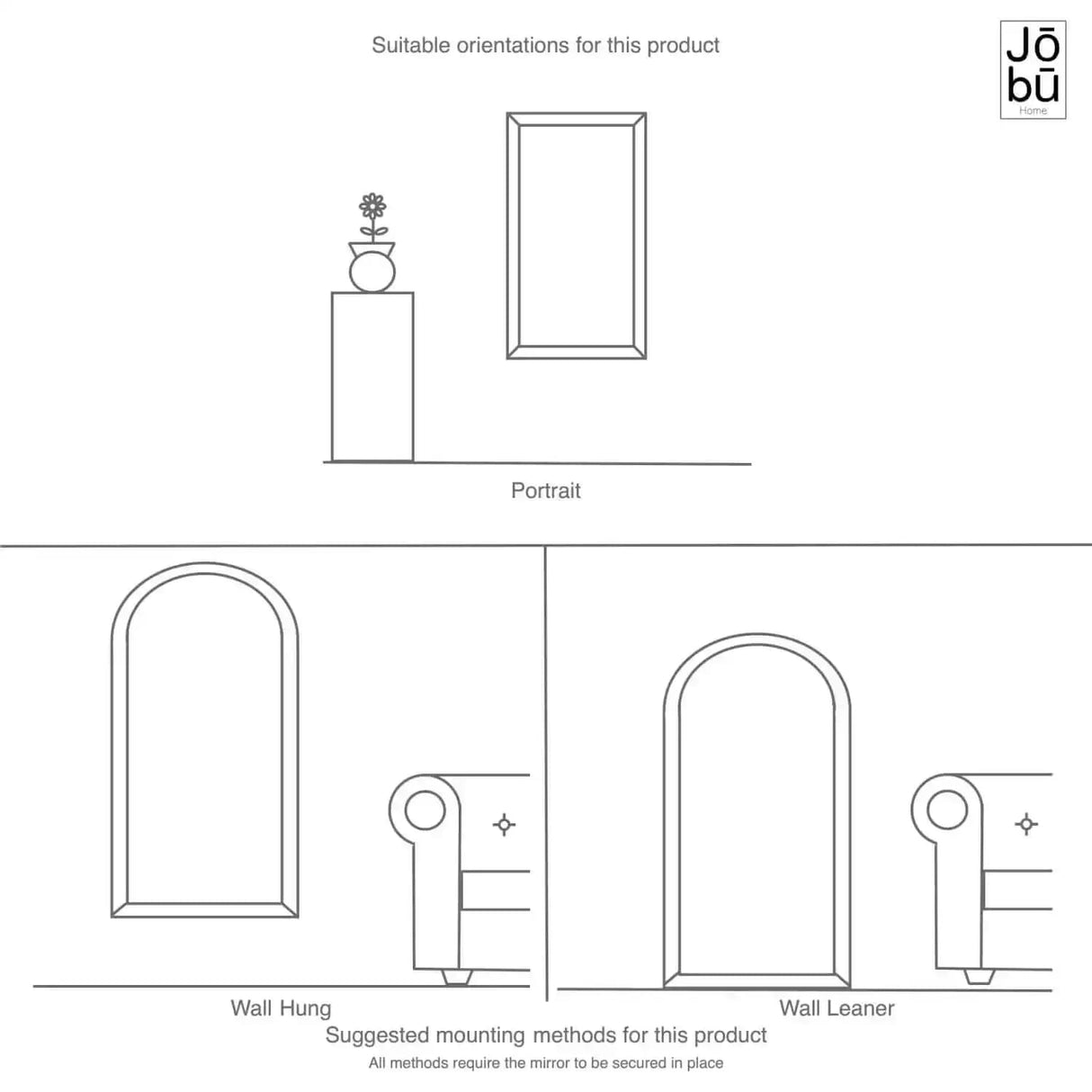 Jobu Home Pebble Mirror with options for wall hung or wall leaner placements