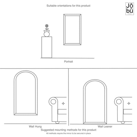 Jobu Home Pebble Mirror with options for wall hung or wall leaner placements