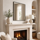 Rectangle Mirror by Jobu Home above a chic fireplace in a stylish living room