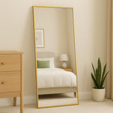 Elegant Rectangle Mirror with a Gold Frame, Perfect for Home Decor and Wall Displays