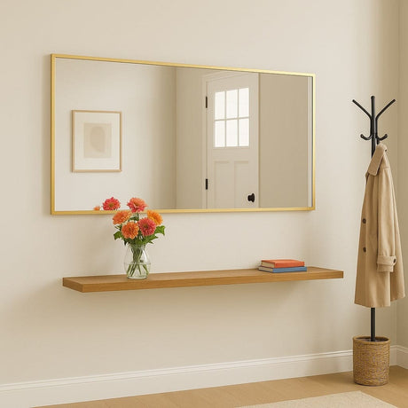 Elegant Rectangle Mirror by Jobu Home with a gold frame, perfect for modern interiors