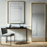 Jobu Home Rectangle Mirror with Elegant Gold Frame in Modern Living Space