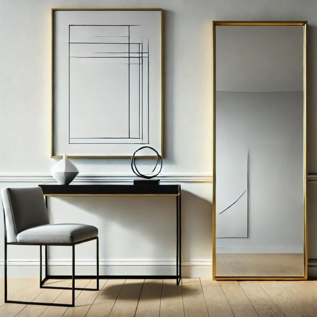 Jobu Home Rectangle Mirror with Elegant Gold Frame in Modern Living Space