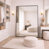 Stylish Jobu Home Rectangle Mirror in a modern dressing room setting with plush decor