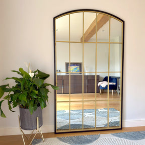 Jobu Home Arch-Top Window Mirror with Gold Frames for Stylish Home Decor