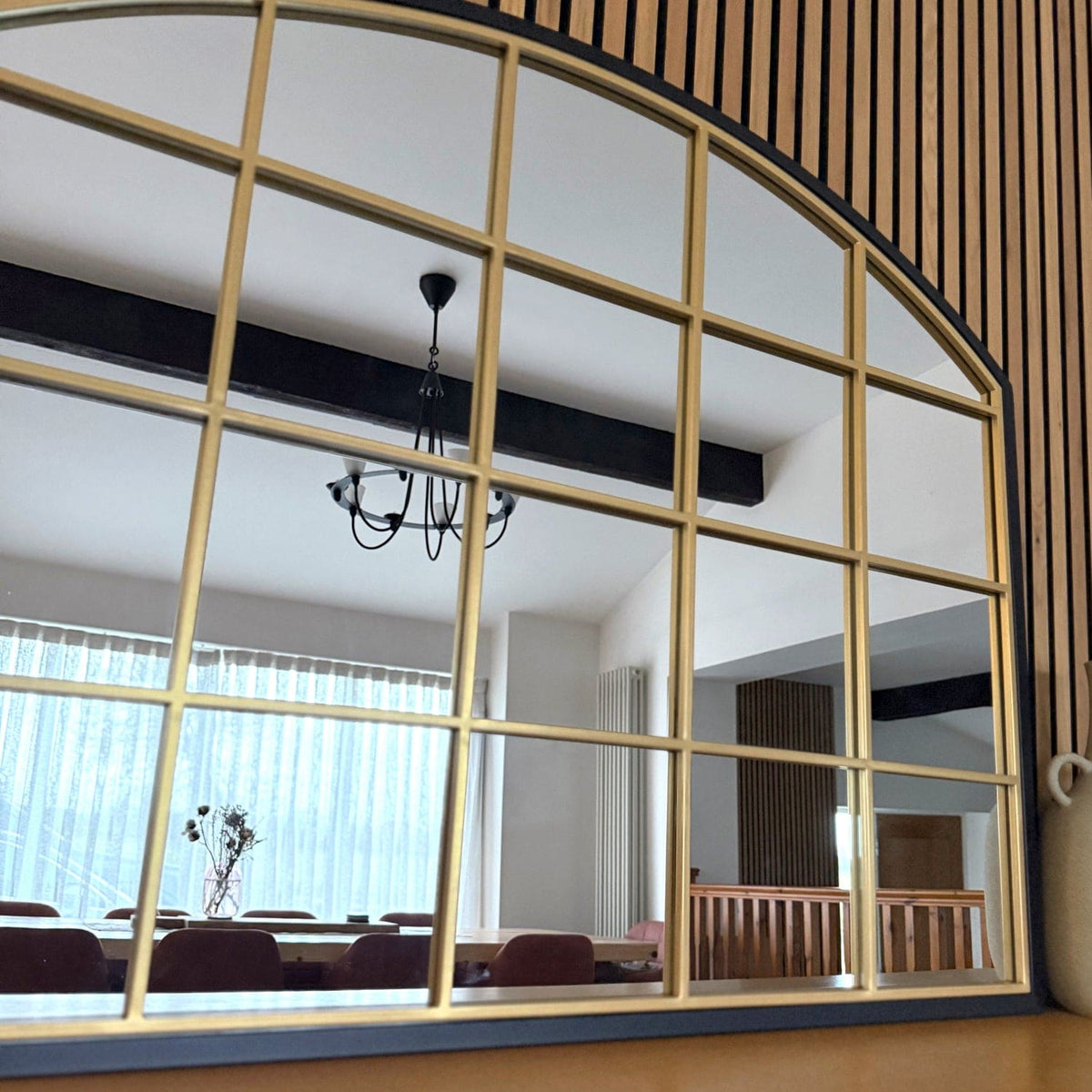 Jobu Home Window Mirror with an Elegant Arched Design and Gold Frame for Stylish Interiors