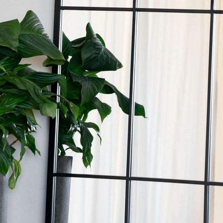 Jobu Home Window Mirror with a Black Frame and Green Plants for Stylish Home Decor