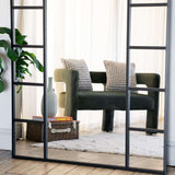 Stylish Jobu Home Window Mirror with Black Frame Reflecting a Modern Living Space
