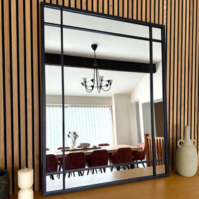 Jobu Home Window Mirror with a Modern Black Frame for Stylish Home Decor