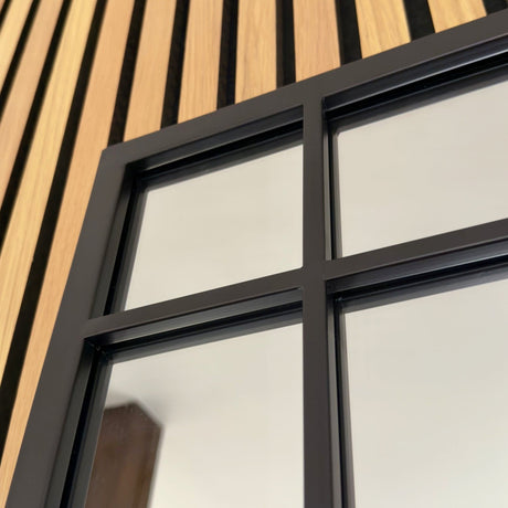 Jobu Home Window Mirror with a sleek black frame, perfect for modern home decor