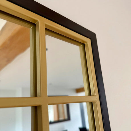 Jobu Home Elegant Window Mirror with a Stylish Gold Frame for Modern Decor