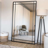 Jobu Home Window Mirror with Black Frame in Modern Living Room Setting