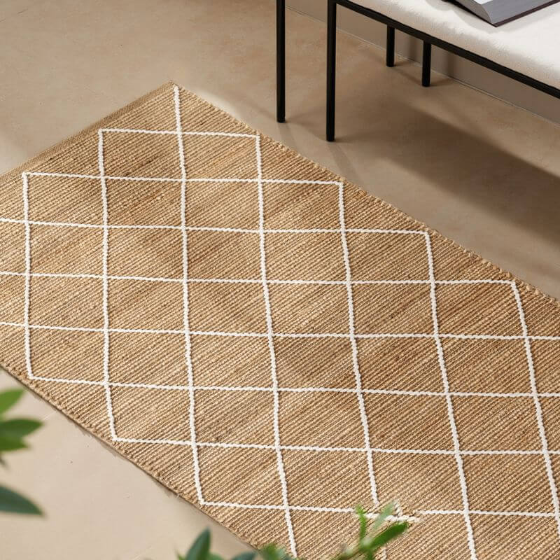 Textured Jute Rug featuring a geometric pattern, ideal for enhancing modern living spaces