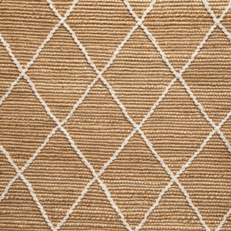 Handwoven Jute Rug with a Geometric Diamond Pattern in Natural Tones