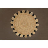 Round Orsina Jute Rug with Decorative Black and Natural Tassels for Stylish Home Decor
