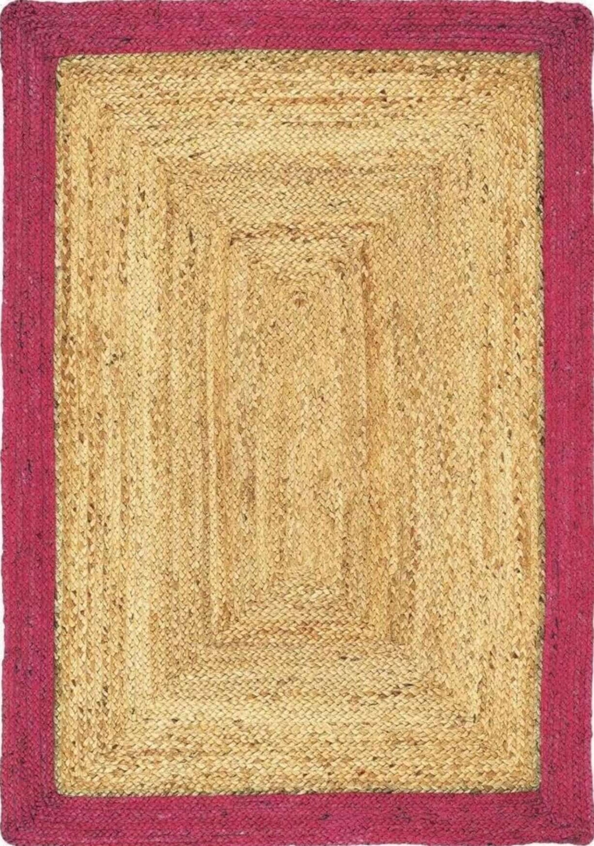 Handcrafted Jute Rug with a Natural Weave and Colourful Border for Stylish Home Decor