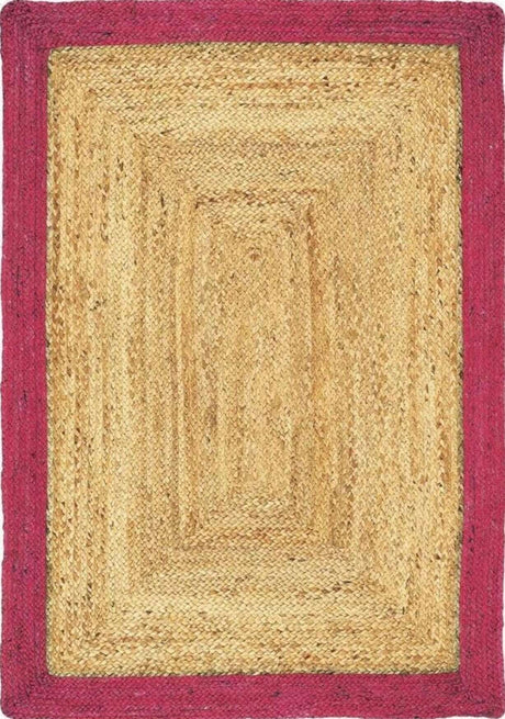 Handcrafted Jute Rug with a Natural Weave and Colourful Border for Stylish Home Decor