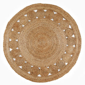 Natural Jute Rug in round shape with a decorative pattern for stylish home decor